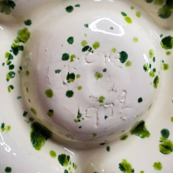 VTG Holland Mold Ceramic Serving Dish Tray 1972 Green & White Poinsettia Shape - Picture 7 of 14